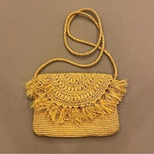 Mar Y Sol Mustard Yellow Small Handmade Woven Rafia Shoulder Bag/Crossbody
